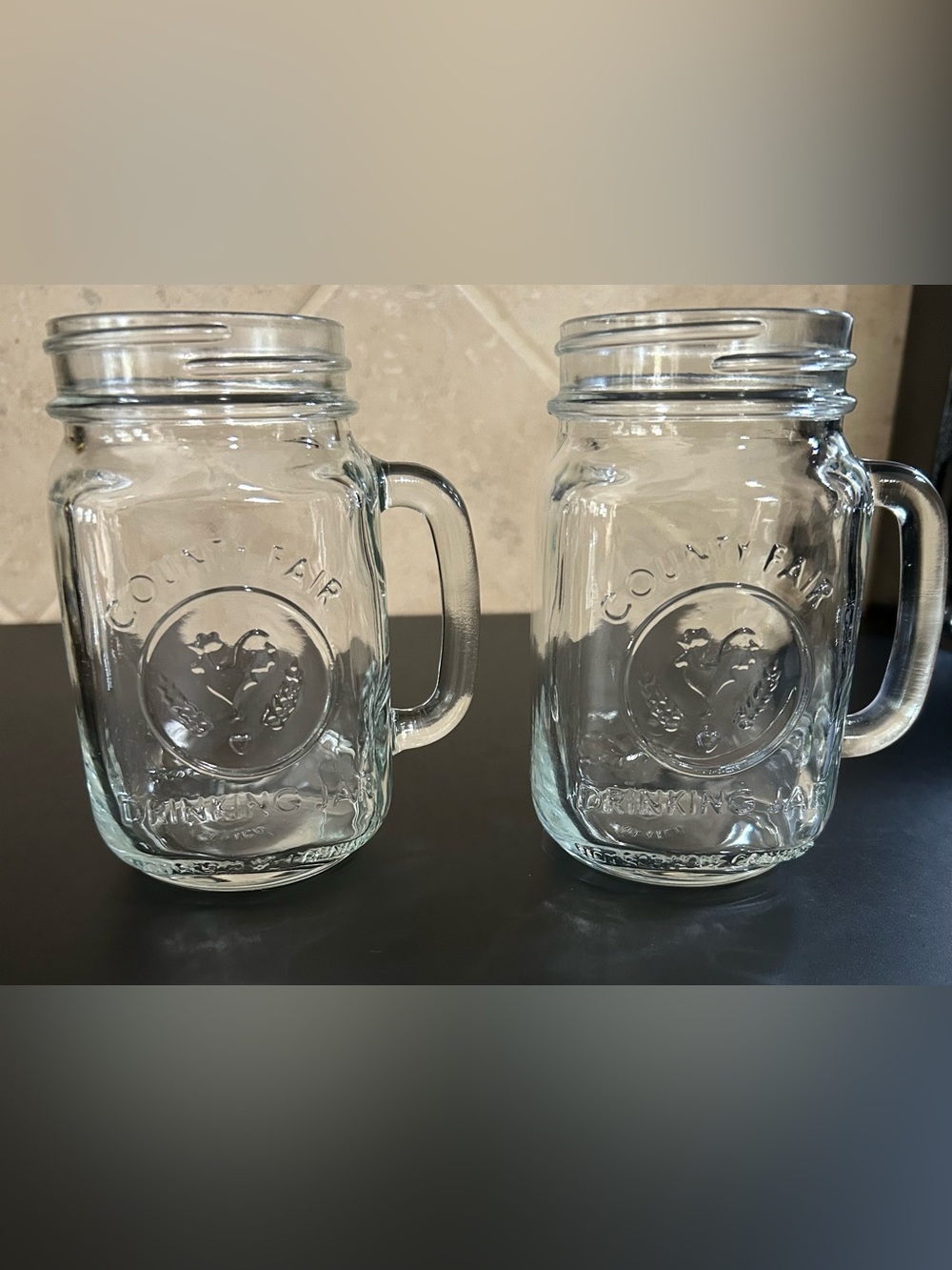 Set of 2 County Fair Drinking Jar Clear Glass Mason-Style Handle Mugs